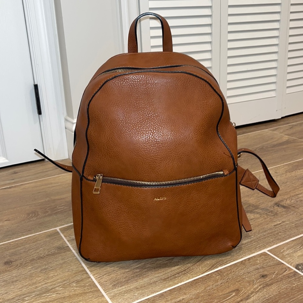 Brown Faux-Leather Backpack